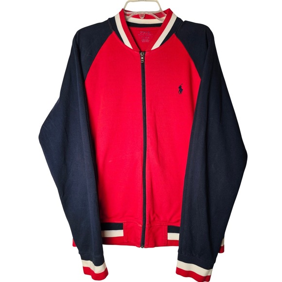Polo Ralph Lauren Mens Red Navy Blue Zip Up Track Jacket Bomber Style L